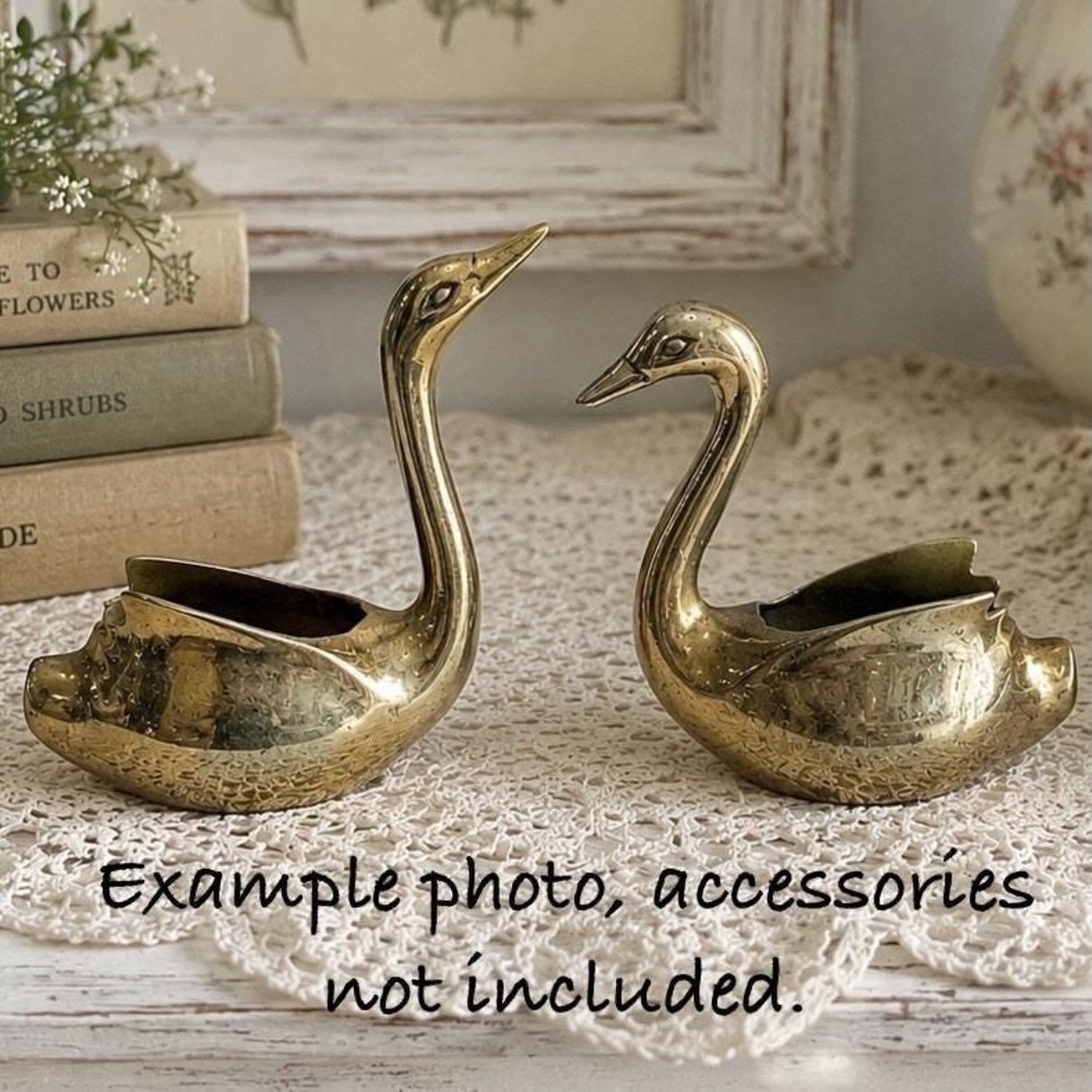 Brass‎ Geese Swan Planters Pair 4-5" Cachepots Mid Century Hollywood Regency VTG